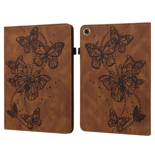 For Samsung Galaxy Tab A8 10.5 2021 Embossed Butterfly Pattern Leather Tablet Case(Brown) by bashfashion