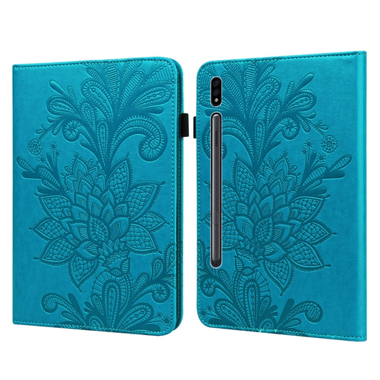 Lace Flower Embossing Pattern Leather Tablet Case For Samsung Galaxy Tab S8(Blue) by bashfashion