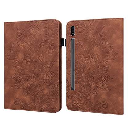 Lace Flower Embossing Pattern Leather Tablet Case For Samsung Galaxy Tab S8(Brown) by bashfashion