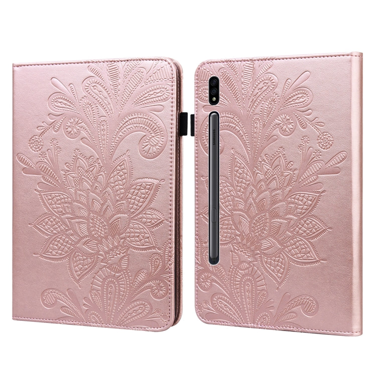 Lace Flower Embossing Pattern Leather Tablet Case For Samsung Galaxy Tab S8(Gold) by bashfashion