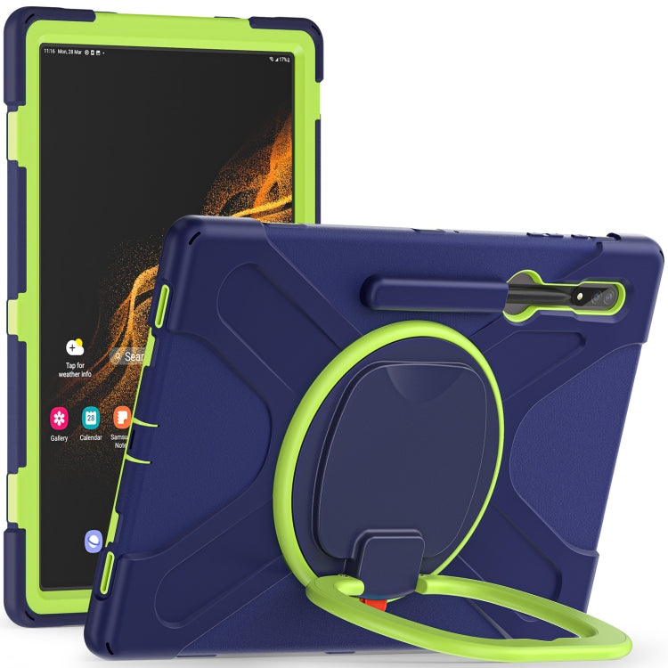 For Samsung Galaxy Tab S8 Ultra X900 Silicone + PC Tablet Protective Case(Navy Blue + Yellow Green) by bashfashion