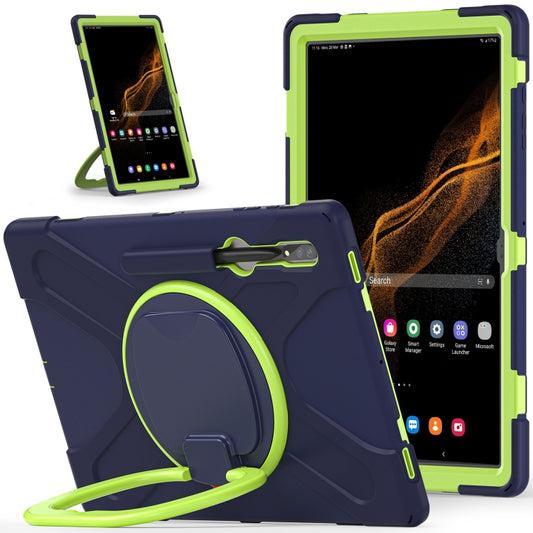 For Samsung Galaxy Tab S8 Ultra X900 Silicone + PC Tablet Protective Case(Navy Blue + Yellow Green) by bashfashion