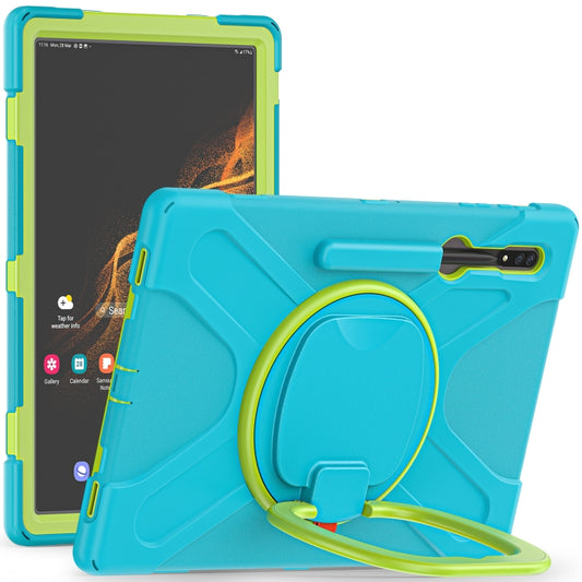 For Samsung Galaxy Tab S8 Ultra X900 Silicone + PC Tablet Protective Case(Light Blue+Yellow Green) by bashfashion