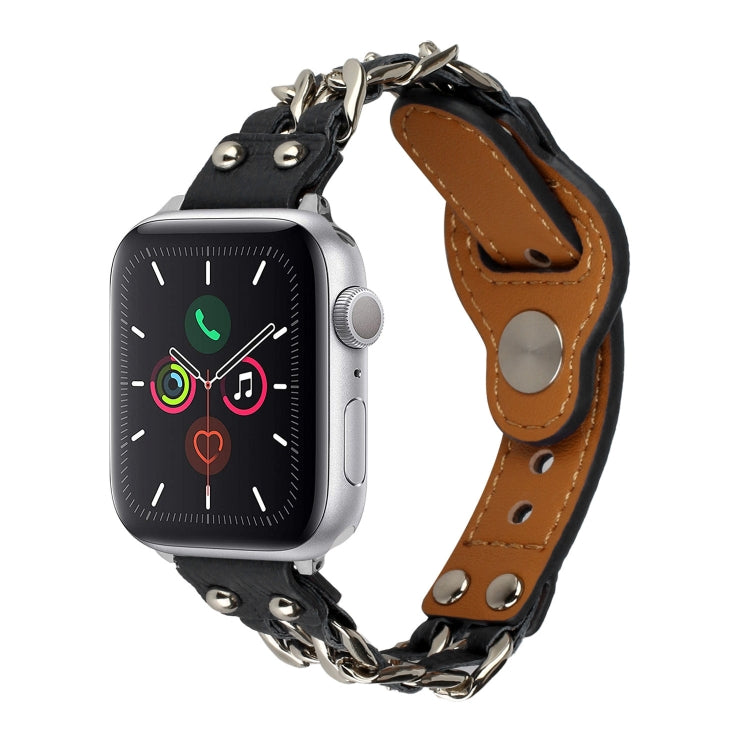 Genuine Leather Male Style Watch Band For Apple Watch Series 9&8&7 41mm / SE 3&SE 2&6&SE&5&4 40mm / 3&2&1 38mm(Black) by bashfashion