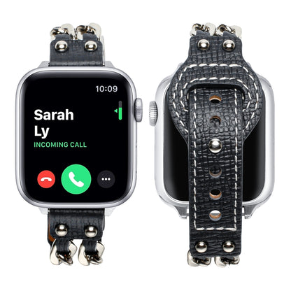 Genuine Leather Male Style Watch Band For Apple Watch Series 9&8&7 41mm / SE 3&SE 2&6&SE&5&4 40mm / 3&2&1 38mm(Black) by bashfashion