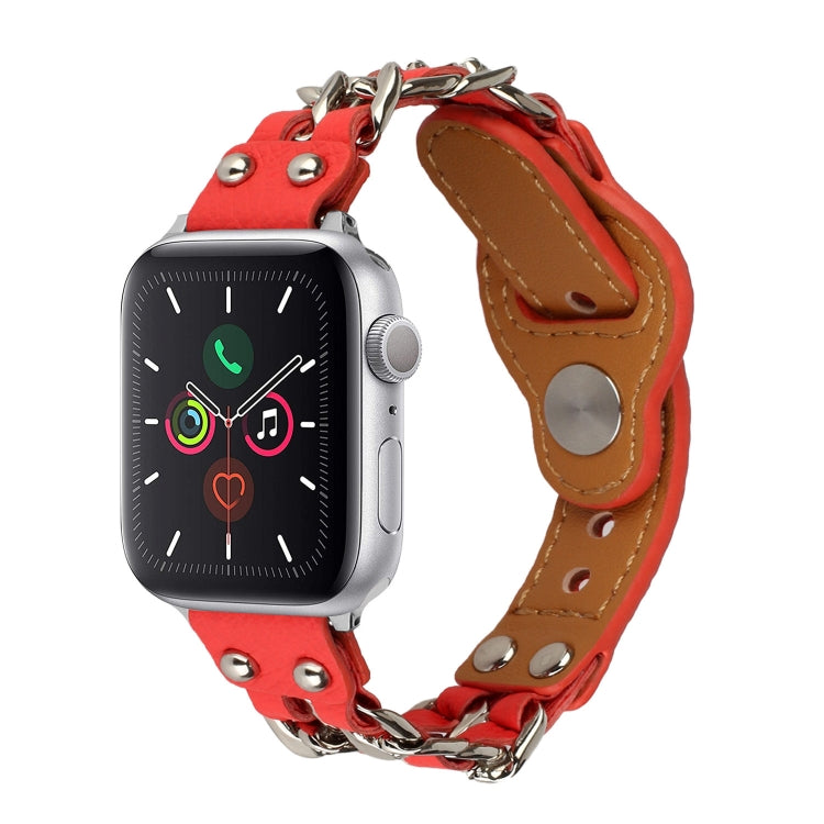 Genuine Leather Male Style Watch Band For Apple Watch Series 9&8&7 41mm / SE 3&SE 2&6&SE&5&4 40mm / 3&2&1 38mm(Red) by bashfashion