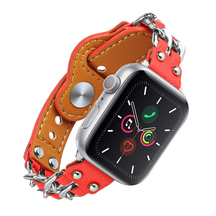 Genuine Leather Male Style Watch Band For Apple Watch Series 9&8&7 41mm / SE 3&SE 2&6&SE&5&4 40mm / 3&2&1 38mm(Red) by bashfashion