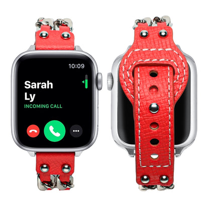 Genuine Leather Male Style Watch Band For Apple Watch Series 9&8&7 41mm / SE 3&SE 2&6&SE&5&4 40mm / 3&2&1 38mm(Red) by bashfashion