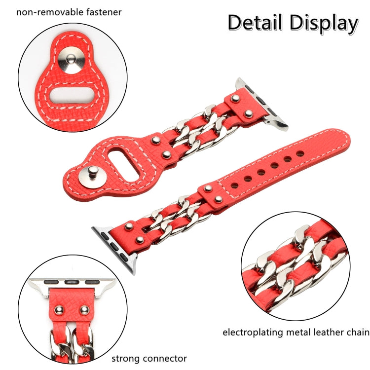 Genuine Leather Male Style Watch Band For Apple Watch Series 9&8&7 41mm / SE 3&SE 2&6&SE&5&4 40mm / 3&2&1 38mm(Red) by bashfashion