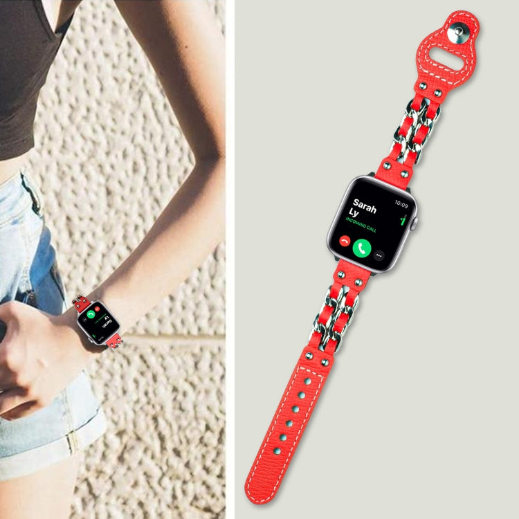 Genuine Leather Male Style Watch Band For Apple Watch Series 9&8&7 41mm / SE 3&SE 2&6&SE&5&4 40mm / 3&2&1 38mm(Red) by bashfashion