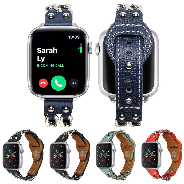 Genuine Leather Male Style Watch Band For Apple Watch Series 9&8&7 41mm / SE 3&SE 2&6&SE&5&4 40mm / 3&2&1 38mm(Red) by bashfashion