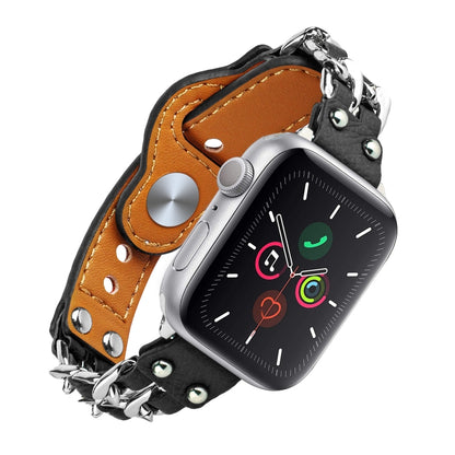 Genuine Leather Male Style Watch Band For Apple Watch Ultra 49mm&Watch Ultra 2 49mm / Series 9&8&7 45mm / SE 3&SE 2&6&SE&5&4 44mm / 3&2&1 42mm(Black) by bashfashion