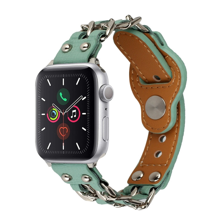 Genuine Leather Male Style Watch Band For Apple Watch Ultra 49mm&Watch Ultra 2 49mm / Series 9&8&7 45mm / SE 3&SE 2&6&SE&5&4 44mm / 3&2&1 42mm(Green) by bashfashion