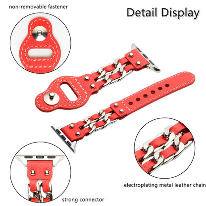 Genuine Leather Male Style Watch Band For Apple Watch Ultra 49mm&Watch Ultra 2 49mm / Series 9&8&7 45mm / SE 3&SE 2&6&SE&5&4 44mm / 3&2&1 42mm(Red) by bashfashion