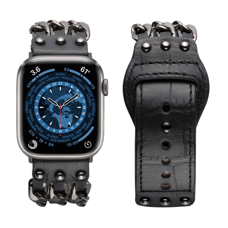 Genuine Leather Male Style Watch Band For Apple Watch Series 9&8&7 41mm / SE 3&SE 2&6&SE&5&4 40mm / 3&2&1 38mm(Black) by bashfashion