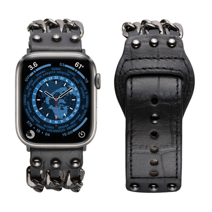Genuine Leather Male Style Watch Band For Apple Watch Series 9&8&7 41mm / SE 3&SE 2&6&SE&5&4 40mm / 3&2&1 38mm(Black) by bashfashion