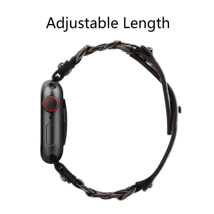 Genuine Leather Male Style Watch Band For Apple Watch Series 9&8&7 41mm / SE 3&SE 2&6&SE&5&4 40mm / 3&2&1 38mm(Black) by bashfashion