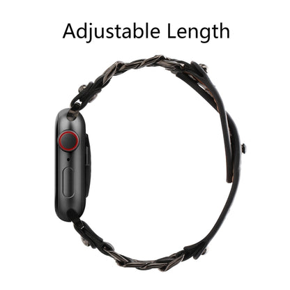 Genuine Leather Male Style Watch Band For Apple Watch Series 9&8&7 41mm / SE 3&SE 2&6&SE&5&4 40mm / 3&2&1 38mm(Black) by bashfashion