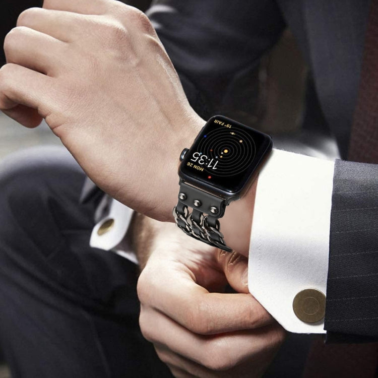 Genuine Leather Male Style Watch Band For Apple Watch Series 9&8&7 41mm / SE 3&SE 2&6&SE&5&4 40mm / 3&2&1 38mm(Black) by bashfashion