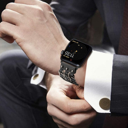 Genuine Leather Male Style Watch Band For Apple Watch Series 9&8&7 41mm / SE 3&SE 2&6&SE&5&4 40mm / 3&2&1 38mm(Black) by bashfashion
