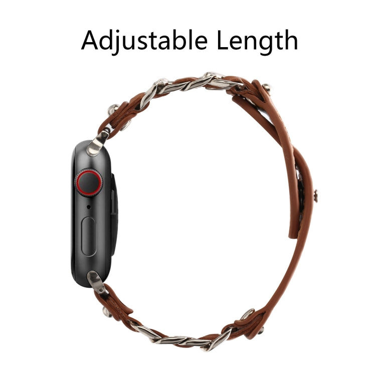 Genuine Leather Male Style Watch Band For Apple Watch Series 9&8&7 41mm / SE 3&SE 2&6&SE&5&4 40mm / 3&2&1 38mm(Brown) by bashfashion