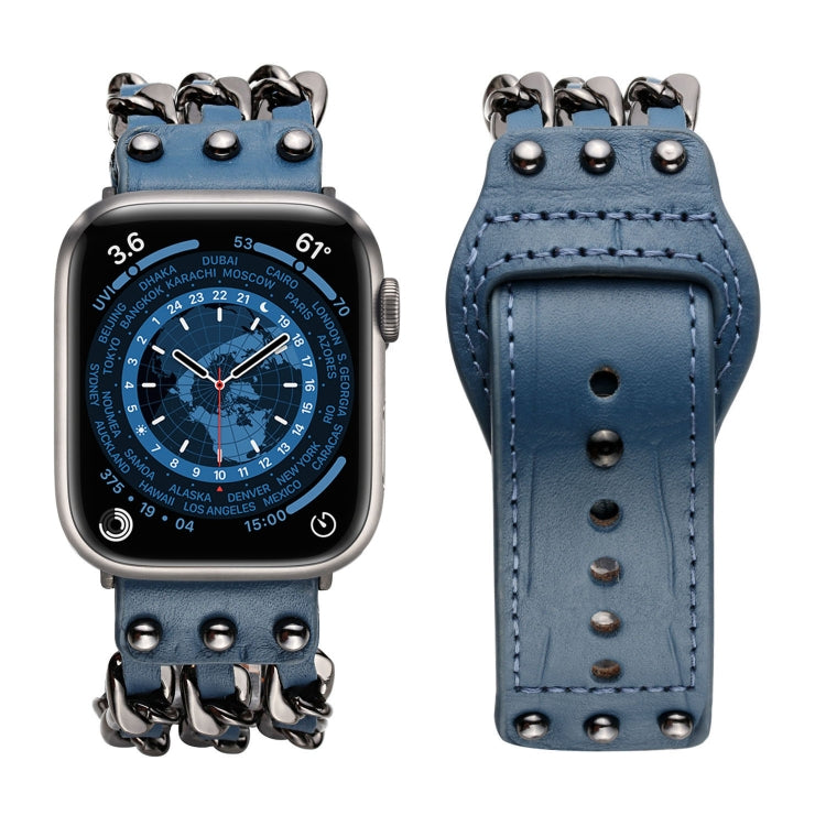 Genuine Leather Male Style Watch Band For Apple Watch Series 9&8&7 41mm / SE 3&SE 2&6&SE&5&4 40mm / 3&2&1 38mm(Blue) by bashfashion