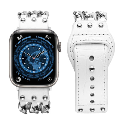 Genuine Leather Male Style Watch Band For Apple Watch Series 9&8&7 41mm / SE 3&SE 2&6&SE&5&4 40mm / 3&2&1 38mm(White) by bashfashion