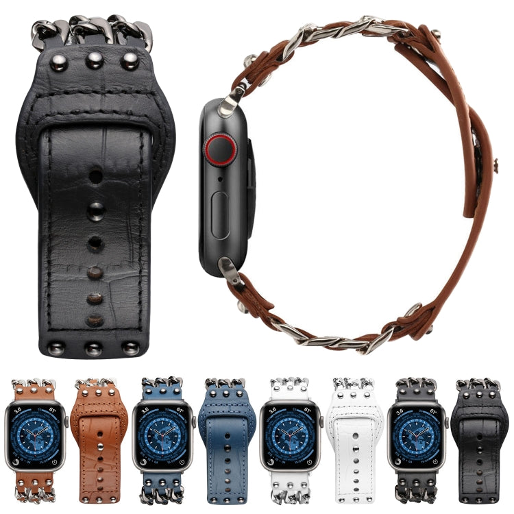 Genuine Leather Male Style Watch Band For Apple Watch Series 9&8&7 41mm / SE 3&SE 2&6&SE&5&4 40mm / 3&2&1 38mm(Blue) by bashfashion