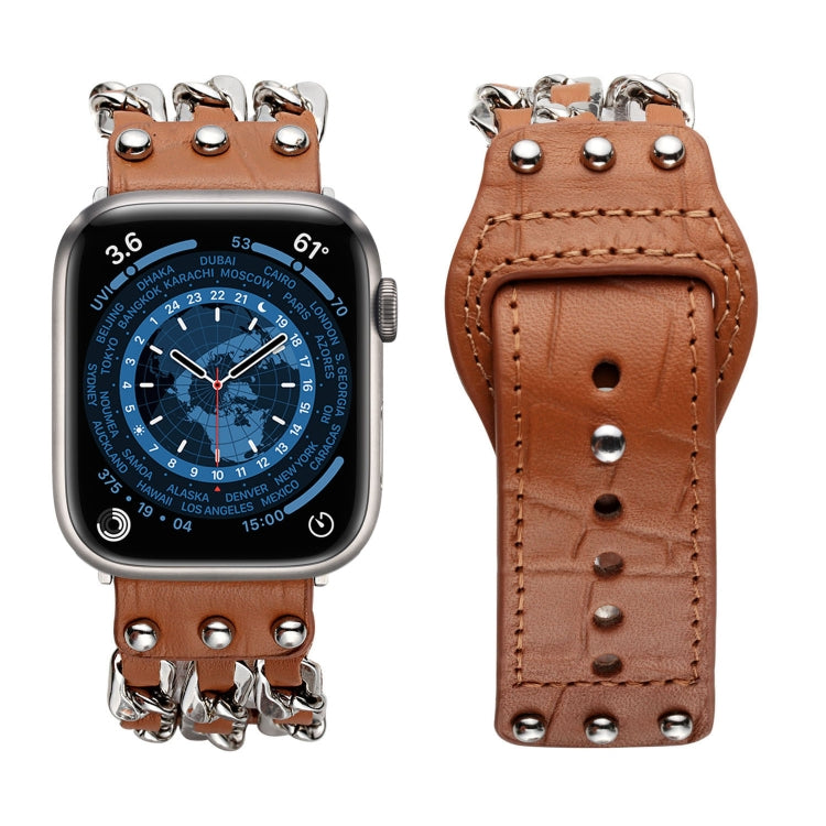 Genuine Leather Male Style Watch Band For Apple Watch Ultra 49mm&Watch Ultra 2 49mm / Series 9&8&7 45mm / SE 3&SE 2&6&SE&5&4 44mm / 3&2&1 42mm(Brown) by bashfashion