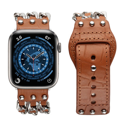 Genuine Leather Male Style Watch Band For Apple Watch Ultra 49mm&Watch Ultra 2 49mm / Series 9&8&7 45mm / SE 3&SE 2&6&SE&5&4 44mm / 3&2&1 42mm(Brown) by bashfashion