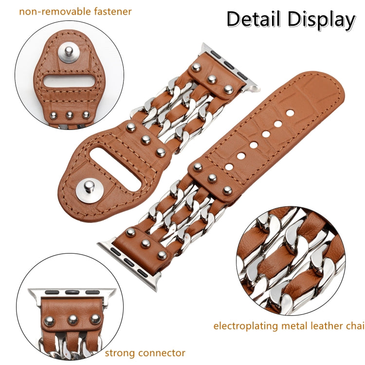 Genuine Leather Male Style Watch Band For Apple Watch Ultra 49mm&Watch Ultra 2 49mm / Series 9&8&7 45mm / SE 3&SE 2&6&SE&5&4 44mm / 3&2&1 42mm(Brown) by bashfashion