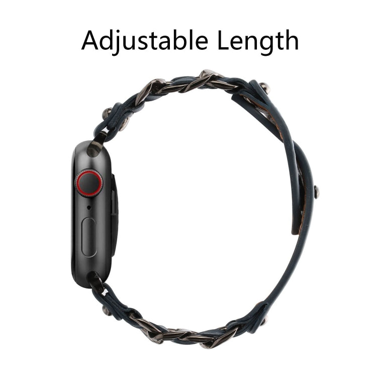 Genuine Leather Male Style Watch Band For Apple Watch Ultra 49mm&Watch Ultra 2 49mm / Series 9&8&7 45mm / SE 3&SE 2&6&SE&5&4 44mm / 3&2&1 42mm(Blue) by bashfashion