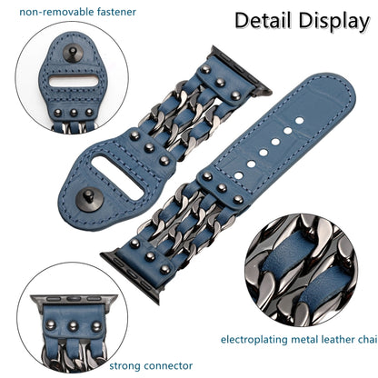 Genuine Leather Male Style Watch Band For Apple Watch Ultra 49mm&Watch Ultra 2 49mm / Series 9&8&7 45mm / SE 3&SE 2&6&SE&5&4 44mm / 3&2&1 42mm(Blue) by bashfashion