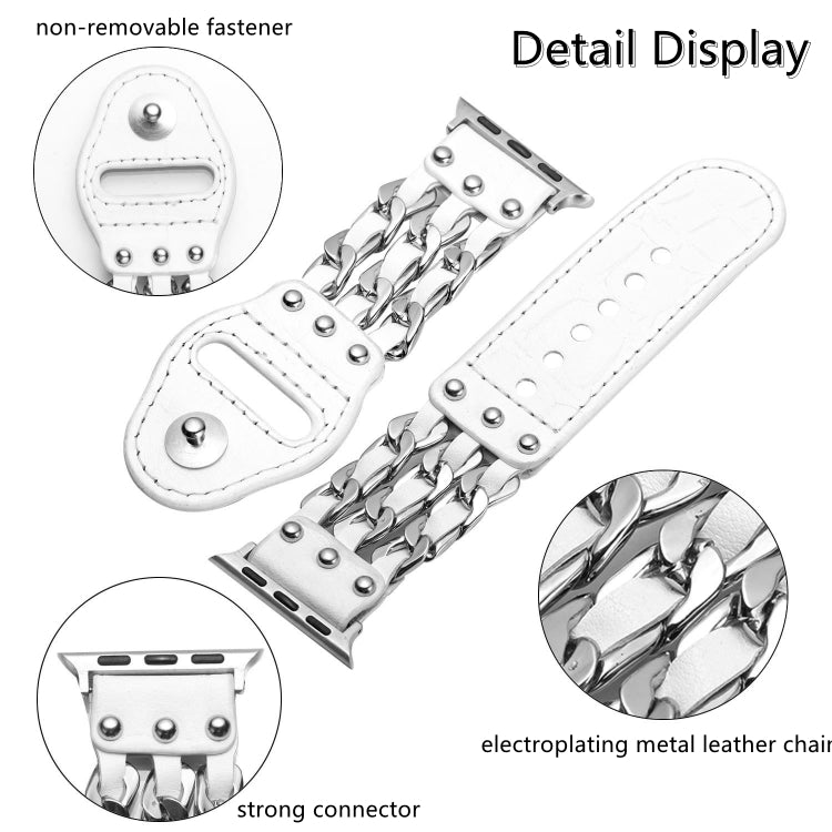 Genuine Leather Male Style Watch Band For Apple Watch Ultra 49mm&Watch Ultra 2 49mm / Series 9&8&7 45mm / SE 3&SE 2&6&SE&5&4 44mm / 3&2&1 42mm(White) by bashfashion