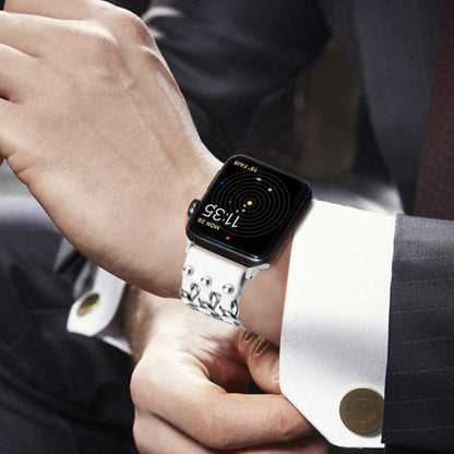 Genuine Leather Male Style Watch Band For Apple Watch Ultra 49mm&Watch Ultra 2 49mm / Series 9&8&7 45mm / SE 3&SE 2&6&SE&5&4 44mm / 3&2&1 42mm(White) by bashfashion