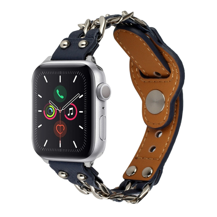 Genuine Leather Female Style Watch Band For Apple Watch Series 9&8&7 41mm / SE 3&SE 2&6&SE&5&4 40mm / 3&2&1 38mm(Blue) by bashfashion