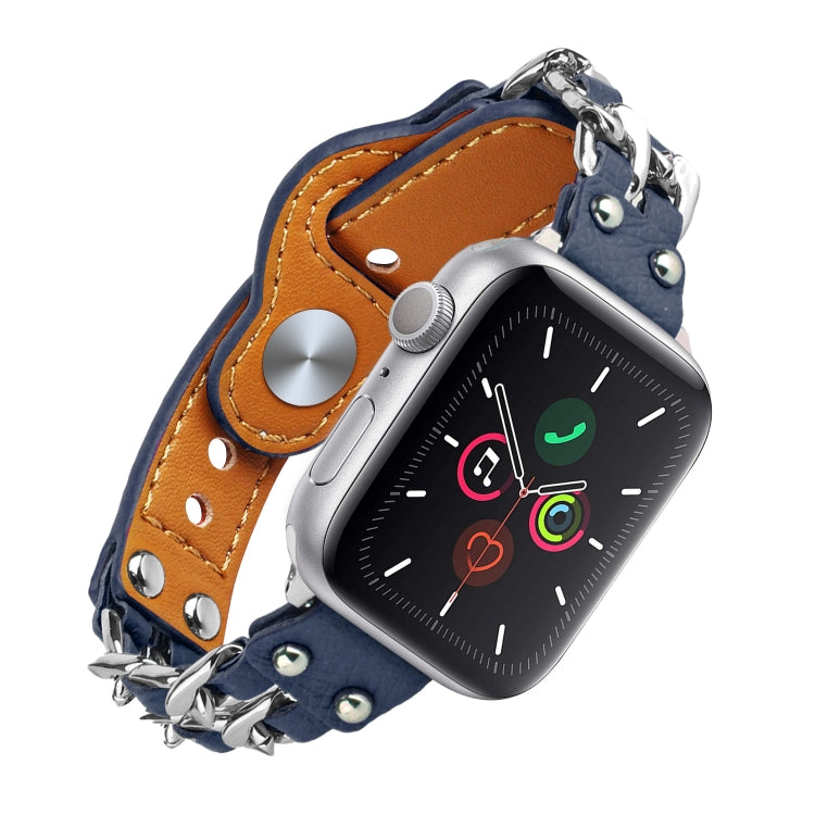 Genuine Leather Female Style Watch Band For Apple Watch Series 9&8&7 41mm / SE 3&SE 2&6&SE&5&4 40mm / 3&2&1 38mm(Blue) by bashfashion