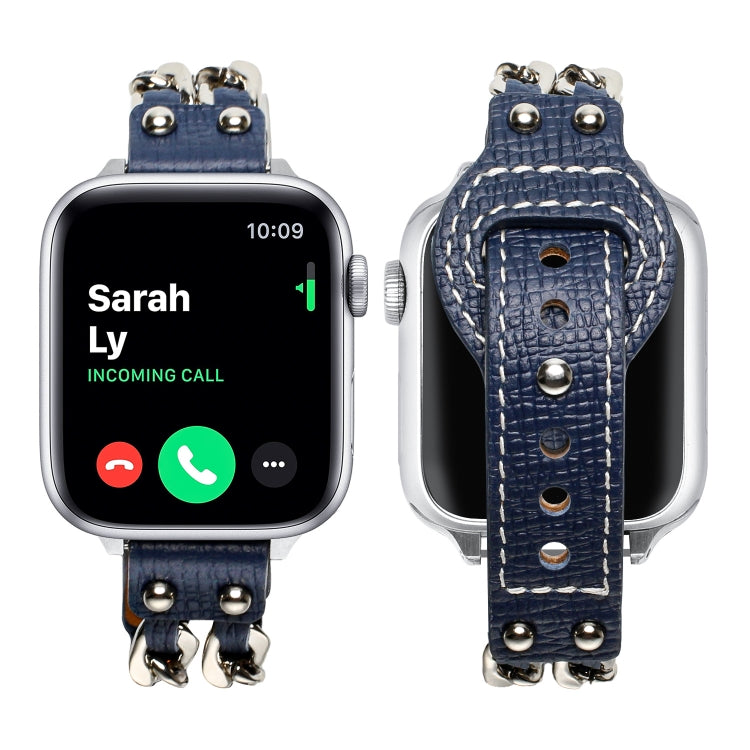 Genuine Leather Female Style Watch Band For Apple Watch Series 9&8&7 41mm / SE 3&SE 2&6&SE&5&4 40mm / 3&2&1 38mm(Blue) by bashfashion