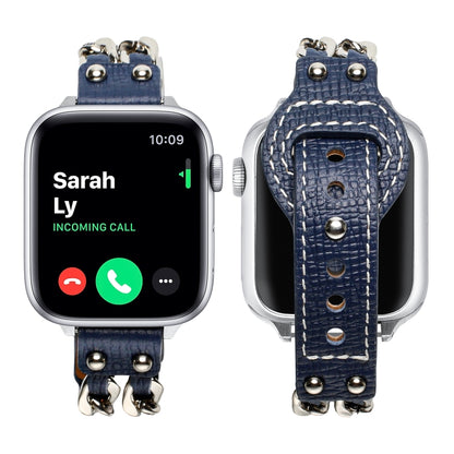 Genuine Leather Female Style Watch Band For Apple Watch Series 9&8&7 41mm / SE 3&SE 2&6&SE&5&4 40mm / 3&2&1 38mm(Blue) by bashfashion
