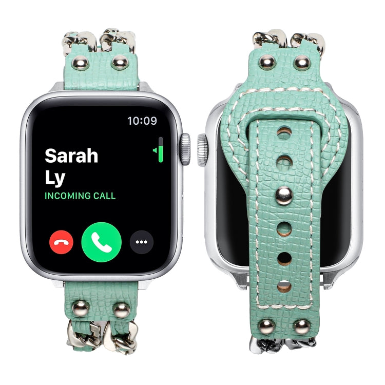 Genuine Leather Female Style Watch Band For Apple Watch Series 9&8&7 41mm / SE 3&SE 2&6&SE&5&4 40mm / 3&2&1 38mm(Green) by bashfashion
