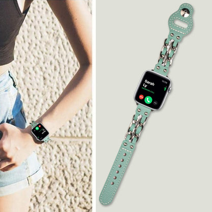 Genuine Leather Female Style Watch Band For Apple Watch Series 9&8&7 41mm / SE 3&SE 2&6&SE&5&4 40mm / 3&2&1 38mm(Green) by bashfashion