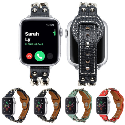 Genuine Leather Female Style Watch Band For Apple Watch Series 9&8&7 41mm / SE 3&SE 2&6&SE&5&4 40mm / 3&2&1 38mm(Blue) by bashfashion