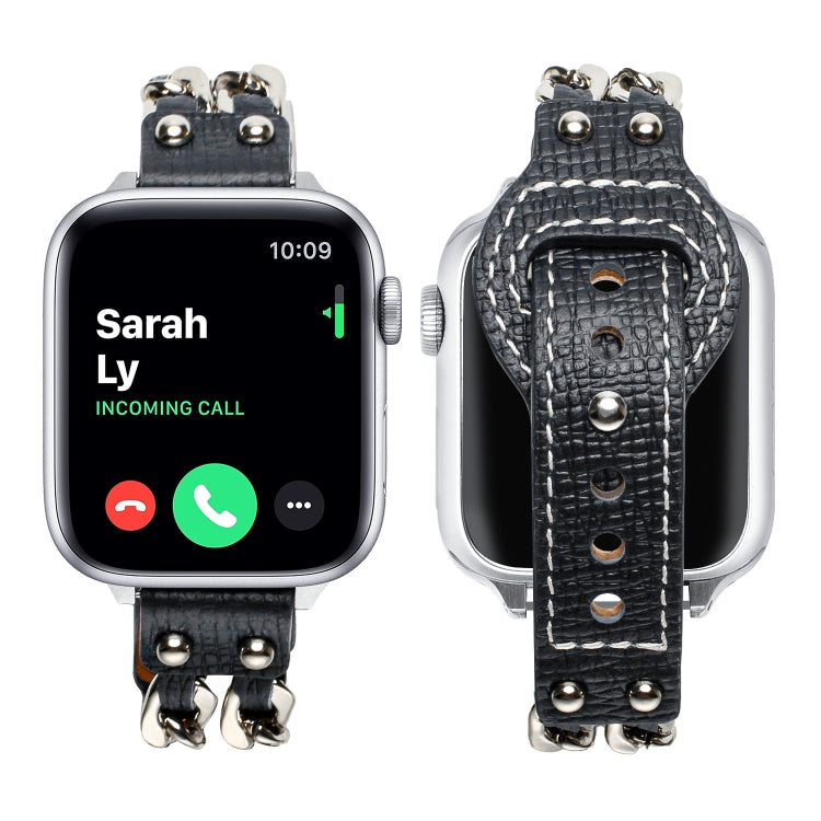 Genuine Leather Female Style Watch Band For Apple Watch Ultra 49mm&Watch Ultra 2 49mm / Series 9&8&7 45mm / SE 3&SE 2&6&SE&5&4 44mm / 3&2&1 42mm(Black) by bashfashion