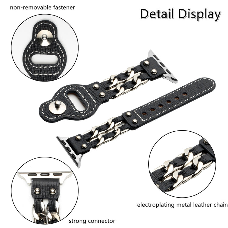 Genuine Leather Female Style Watch Band For Apple Watch Ultra 49mm&Watch Ultra 2 49mm / Series 9&8&7 45mm / SE 3&SE 2&6&SE&5&4 44mm / 3&2&1 42mm(Black) by bashfashion