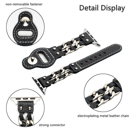 Genuine Leather Female Style Watch Band For Apple Watch Ultra 49mm&Watch Ultra 2 49mm / Series 9&8&7 45mm / SE 3&SE 2&6&SE&5&4 44mm / 3&2&1 42mm(Black) by bashfashion
