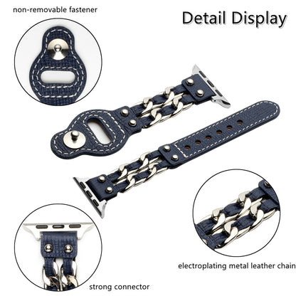 Genuine Leather Female Style Watch Band For Apple Watch Ultra 49mm&Watch Ultra 2 49mm / Series 9&8&7 45mm / SE 3&SE 2&6&SE&5&4 44mm / 3&2&1 42mm(Blue) by bashfashion