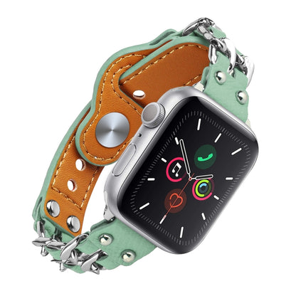 Genuine Leather Female Style Watch Band For Apple Watch Ultra 49mm&Watch Ultra 2 49mm / Series 9&8&7 45mm / SE 3&SE 2&6&SE&5&4 44mm / 3&2&1 42mm(Green) by bashfashion