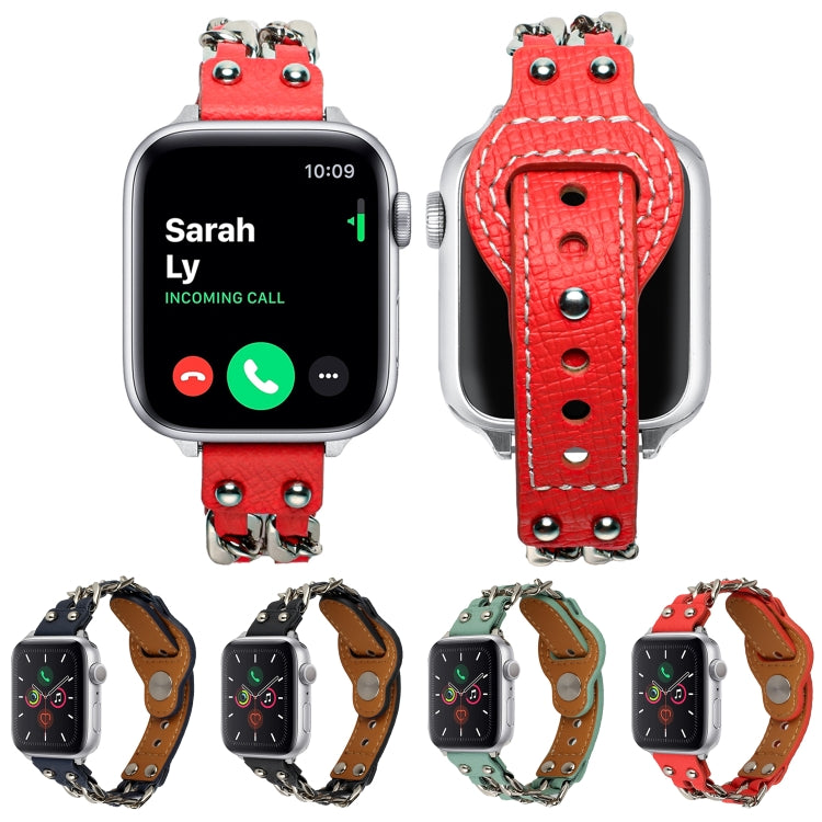 Genuine Leather Female Style Watch Band For Apple Watch Ultra 49mm&Watch Ultra 2 49mm / Series 9&8&7 45mm / SE 3&SE 2&6&SE&5&4 44mm / 3&2&1 42mm(Blue) by bashfashion