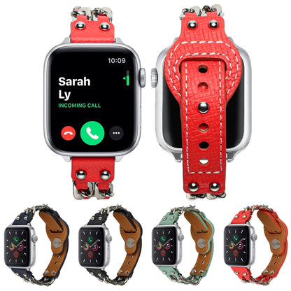 Genuine Leather Female Style Watch Band For Apple Watch Ultra 49mm&Watch Ultra 2 49mm / Series 9&8&7 45mm / SE 3&SE 2&6&SE&5&4 44mm / 3&2&1 42mm(Blue) by bashfashion