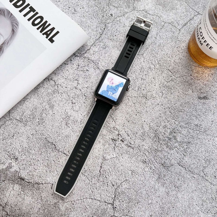 Two-color Silicone Watch Band For Apple Watch Ultra 49mm&Watch Ultra 2 49mm / Series 9&8&7 45mm / SE 3&SE 2&6&SE&5&4 44mm / 3&2&1 42mm(Black + Silver) by bashfashion